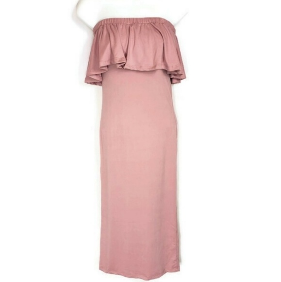 SALE! Pink Slim Ruffled Bodycon Midi Dress mauve small - Picture 2 of 3